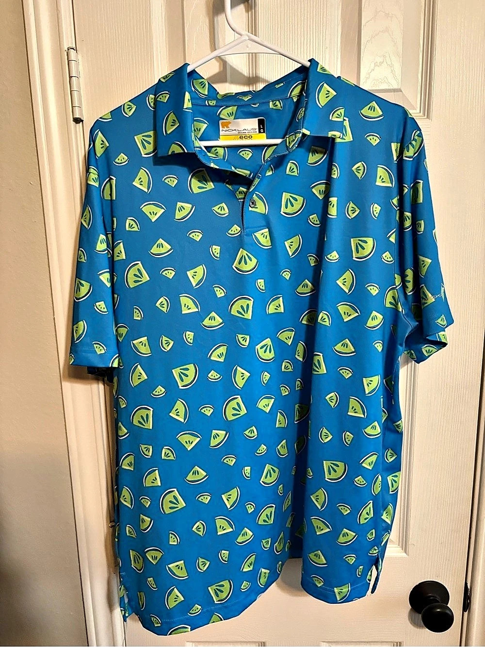 Nicklaus Men's Lime Shirt in Blue & Green Size Large